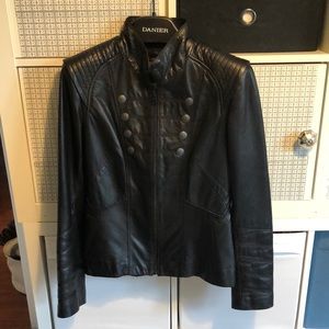 Black leather military style jacket size XXS